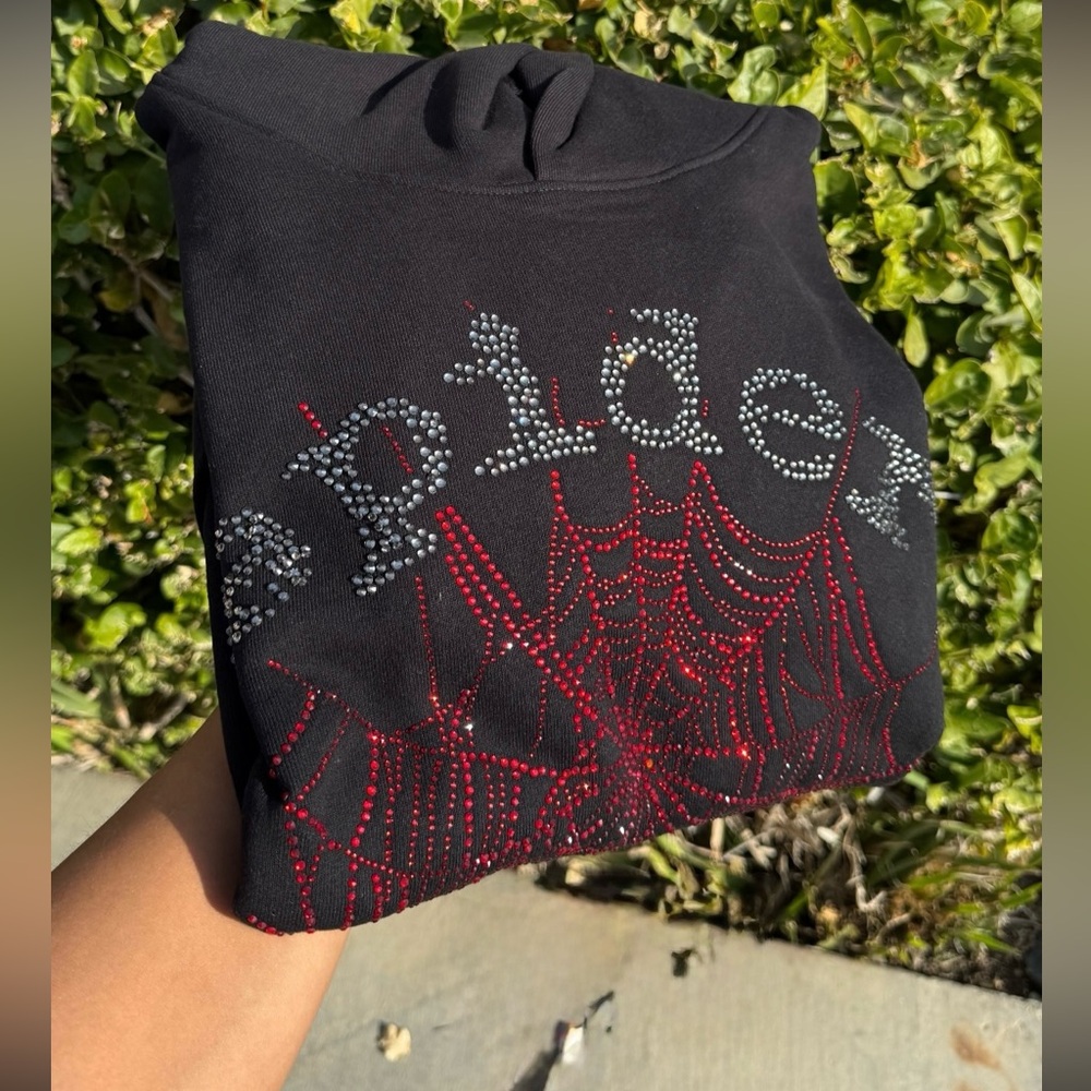 Sp5der Red Rhinestone Hoodie